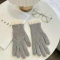 Winter warme Strick-Touchscreen-Handschuhe für Damen, graue kurze fünf-Finger-Handschuhe. - Grau