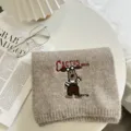 Κοντινό πλεκτό καφέ κασκόλ με κέντημα σκύλου κινουμένων σχεδίων και μοντέρνα γράμματα. - Επιμηκυμένη Έκδοση / 13#-Χακί