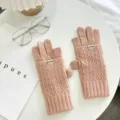 Rosa gestrickte halbfingerhandschuhe winter warme kuschelige touchscreen fäustlinge süß - Einheitsgröße / Flip-Top Fingerlos Stil / Rosa