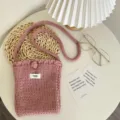 Koreanischer Ins-Stil handgemachte Strick-Mini-Umhängetasche süße Wolle Umhängetasche - Rosa (2#)