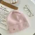 Pink metallic knit beanie hat for women winter warm casual stylish slouchy cap - One Size / Pink