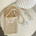 Handgemachte gestrickte Handytasche Mini Umhängetasche ästhetische beigefarbene Tasche Damen Alltag - Beige (Stil 3)