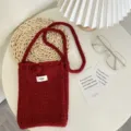 Strick Handytasche Mini, rote handgemachte Häkel Handtasche für Winter Damen Detail - Rot (4#)