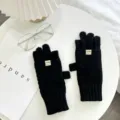 Klassieke zwarte gebreide vingerloze handschoenen voor warme winter gezellige mode accessoire - Eén maat / Flip-top Vingerloze Stijl / Zwart