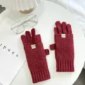 Rode kabelbreisel vingerloze handschoenen warme wintermode gezellige gebreide handschoenen - Eén maat / Flip-top Vingerloze Stijl / Bordeauxrood