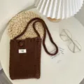 Handgemachte gestrickte braune Mini Handy Umhaengetasche suesse Haekeltasche Freizeittasche - Dunkelbraun (9#)