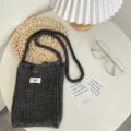 Koreanischer Stil handgestrickte Handytasche, mini süße Wolle Umhängetasche für Damen Winter. - Dunkelgrau (10#)