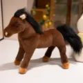 Brown simulation horse plush toy, cute standing pony stuffed doll for kids gift decor - 25cm / Coffee Brown Horse