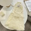 Ghette lunghe e soffici da strada, calzini in maglia pelosi per il calore invernale. - 40cm x 26cm / Bianco avorio