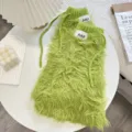 Chauffe-jambes en fausse fourrure vert néon, guêtres tricotées douces avec cordon réglable. - 40cm x 26cm / Vert Herbe