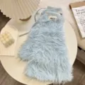 Guêtres douillettes en tricot pelucheux bleu hiver chaud chaussettes longues style mignon. - 40cm x 26cm / Bleu ciel