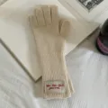 Women's warm winter knit long split finger gloves, minimalist beige wool blend touchscreen gloves. - 30*10cm / 10#