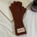 Brown winter knit gloves for women, warm wool blend long touchscreen split-finger gloves. - 30*10cm / 03#