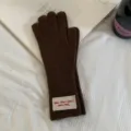 Brown knit touchscreen gloves for women, stylish long winter warm gloves with cute embroidery. - 30*10cm / 02#