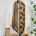 Elegant brown plaid and floral silk twilly scarf, perfect for hair, bags, and neck. - Clover 1