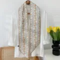 Elegant floral print long silk scarf for women, stylish neckerchief or hair ribbon. - Flower-10