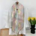 Elegant pink floral silk skinny scarf twilly ribbon for hair bag neck and head wear - Flower-7
