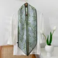 Green floral silk narrow long scarf ribbon for bag hair head neck decoration detail view. - Flower-5