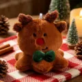 Cute Christmas plush toy with red nose and green bow, soft stuffed doll for holiday decor. - Elk