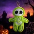 Green Halloween skeleton plush doll keychain, cute fuzzy spooky bag charm variant for women. - Green