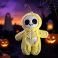 Halloween yellow skull plush keychain, cute stuffed skeleton doll bag charm for women and kids. - Yellow