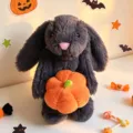 Halloween plush rabbit toy dark grey bunny stuffed animal with orange pumpkin for kids gift - 16cm Pumpkin Rabbit