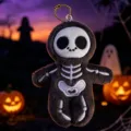 Halloween skeleton plush doll keychain, cute cartoon plush pendant for bags and keys. - Gray