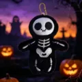 Halloween skeleton plush doll keychain, black spooky plush toy pendant with cute embroidery. - Black