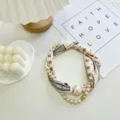 Elegant pearl silk scarf necklace for women, stylish magnetic buckle short neckerchief. - Pearl Scarf-17