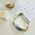 Chic pearl decorative silk scarf necklace with magnetic clasp for women summer style - Pearl Scarf-14