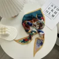 Exquisite silk triangular scarf detail, colorful printed fashion accessory for versatile styling. - Triangle Scarf Style 2