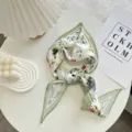 Chic floral print triangle scarf with green border, stylish hair band or neck scarf. - Triangle Scarf Style 4