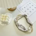 Pearl scarf necklace with magnetic clasp, chic floral print neck scarf for women summer style. - Necklace Without Pearl / Pearl Scarf-4