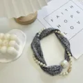 Summer pearl silk scarf neckerchief with magnetic clasp and pendant for women. - Necklace Without Pearl / Pearl Scarf-3