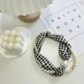 Black and white polka dot scarf necklace with pearls and magnetic buckle for women summer - Necklace Without Pearl / Pearl Scarf-1