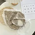 Leopard print bandana detail, white lace trim and tie strings for sweet French style hair accessory. - Triangle Scarf Style 2