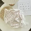 Beige lace triangle headscarf with pink bow print, French vintage style hair band for women. - Triangle Scarf-9