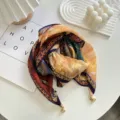 Spring summer luxury art print square scarf with magnetic clasp lightweight fashion sun protection shawl - Scarf-4