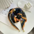 Silk square scarf with orange trim and black lace pattern, chic thin sun protection shawl. - Scarf-12