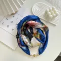 Blue floral print square scarf featuring magnetic buckle chic lightweight neck shawl - Scarf-16