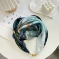 Spring summer floral square scarf with magnetic buckle, elegant thin sun protection shawl detail. - Scarf-18