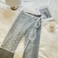 Korean style sheer lace layering skirt overlay with denim jeans fashion design aesthetic. - Bottoms / Half Skirt 3