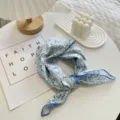 Μ μπλε και λευκό φλοράλ βαμβακερό τετράγωνο μαντήλι, vintage γαλλικό στυλ για γυναίκες. - Μαντήλι 12
