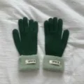 Dark green knit gloves for women, winter warm thick fleece cuff split finger warm gloves. - One Size / Dark Green