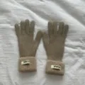 Detailed view of winter knit gloves, warm thickened split finger design with cozy ribbed cuffs. - One Size / Khaki