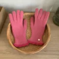 Guanti in maglia rosa dettaglio, con vestibilità elastica a costine e bordo smerlato. - Taglia unica / 05#-Rosa