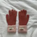 Women winter warm knit gloves with thick fuzzy cuff solid color student outdoor cycling - One Size / Apricot Pink