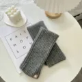 Women long knit leg warmers grey solid color ribbed thermal arm sleeve warmers autumn winter - 46cmX9cm / 05#-Grey