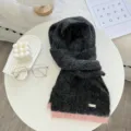 Écharpe en tricot contrastée douillette femme gris foncé ourlet rose hiver chaud accessoire. - 07# - Noir