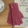 Winter women knit gloves solid color ruffles warm soft cute daily wear accessories - 23cm x 8cm / Rose Red